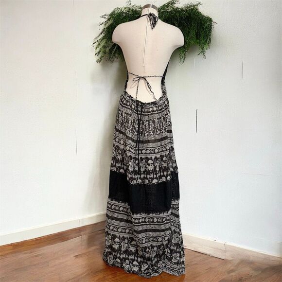 Free People Black Maxi Dress Brown Triangle Combo Boho Elephant Medium - Picture 3 of 4